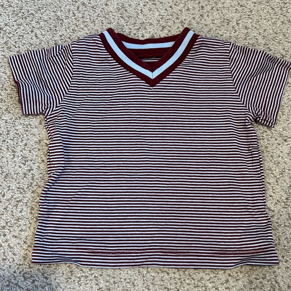 Petite Bateu Striped V Neck Shirt, 6M